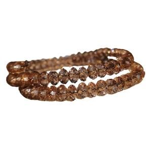 Mauve Purple Crystal Bead Memory Wire Double Strand Bracelet